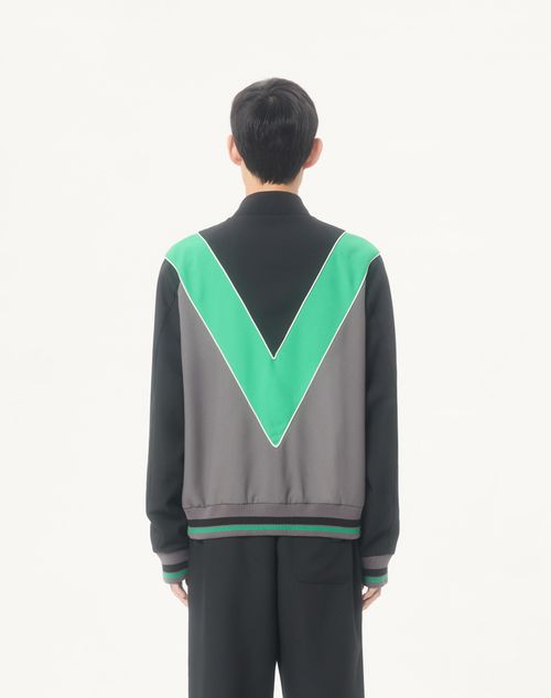 Valentino - Nylon Sweatshirt With Zip And Vlogo Patch - Grey/black - Man - T-shirts And Sweatshirts